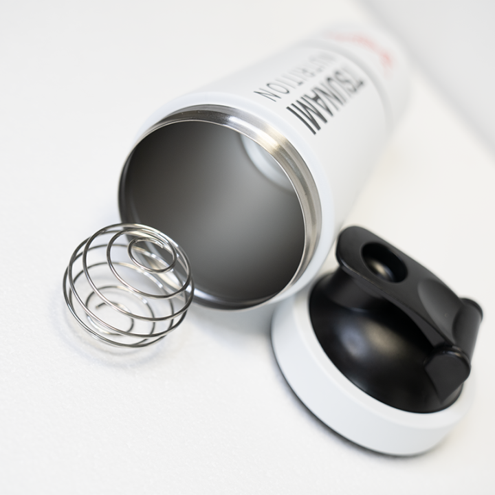 Weißer Metallschüttler mit Pillenhalter 600 ml + 200 ml