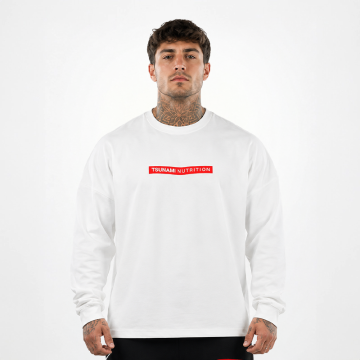 T-shirt Box Logo Oversize manica lunga Tsunami Uomo Bianca