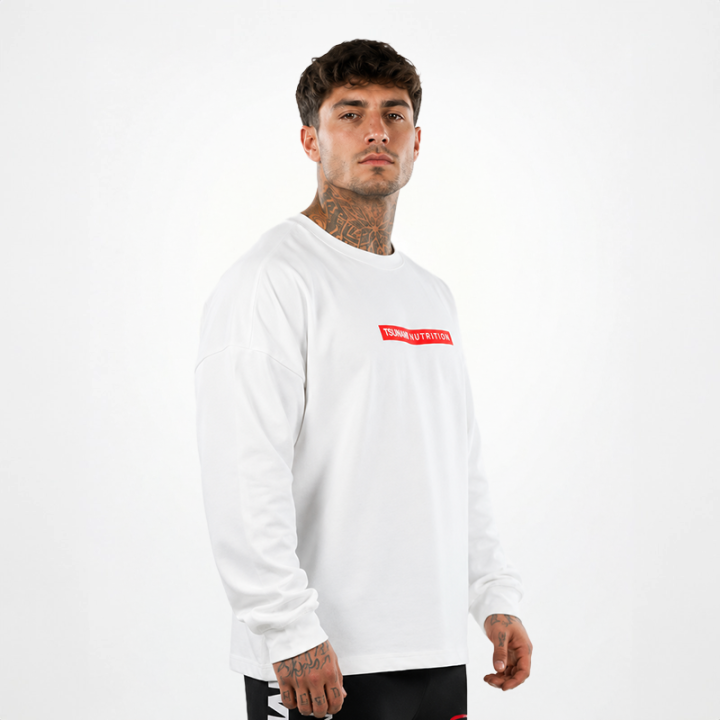 Tsunami Men's Box Logo Oversize Langarm-T-Shirt Weiß