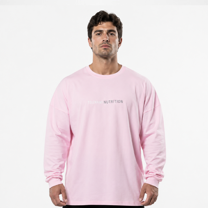 T-shirt Box Logo Oversize manica lunga Tsunami Uomo Rosa
