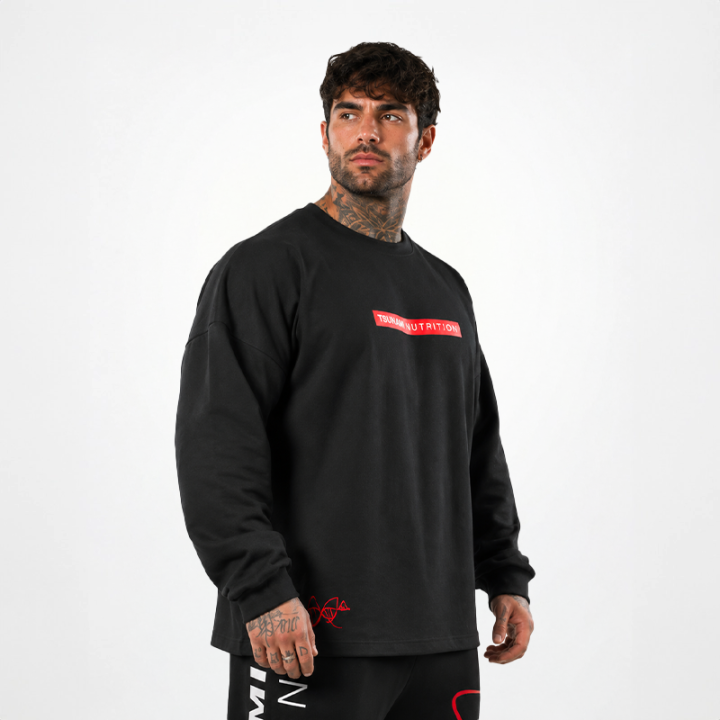 T-shirt Box Logo Oversize manica lunga Tsunami Uomo Nera