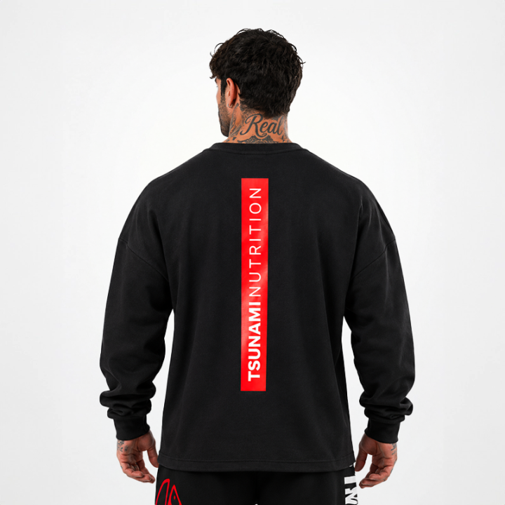 T-shirt Box Logo Oversize manica lunga Tsunami Uomo Nera