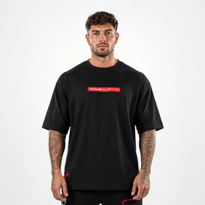 Camiseta Tsunami Oversized Box Logo Negra, Hombre